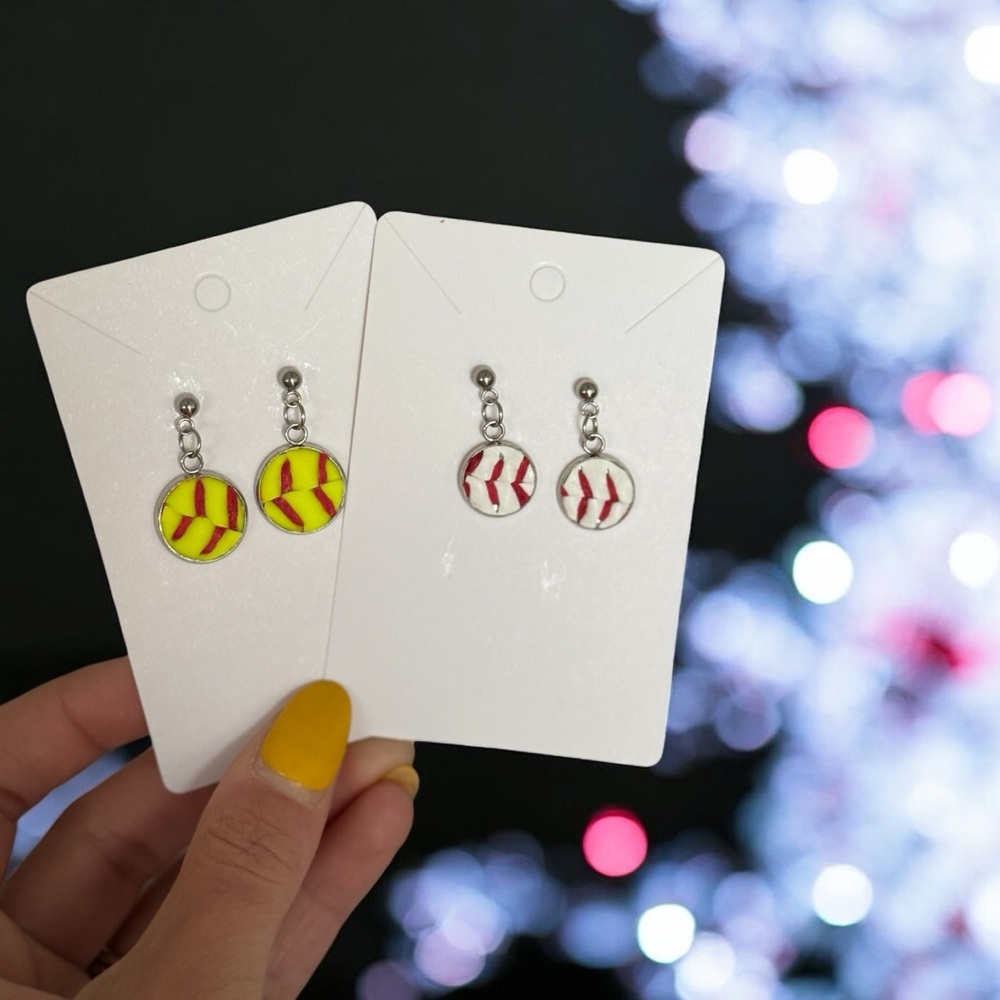 Handmade Yellow and Red Baseball/Softball Earrings